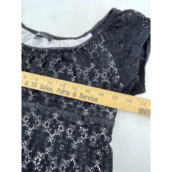 AB Studio Women's Black White Lace Top Shirt Size Small Casual Fun Short Sleeves - Picture 6 of 10